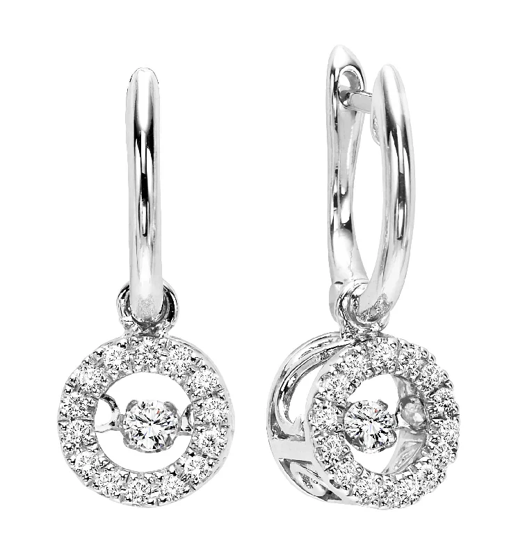 Bright stud earrings-10K White Gold 0.20cttw Diamond Rhythm of Love Round Dangle Earrings