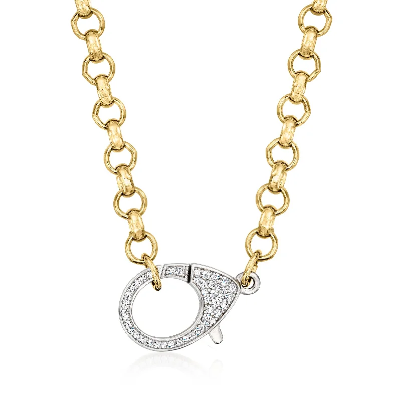 Solid bib necklaces-Ross-Simons Italian CZ Oversized Lobster Clasp Necklace in Sterling Silver and 18kt Gold Over Sterling