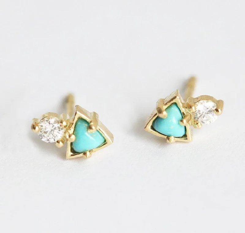 Bright art earrings-Turquoise Stud Earrings, Cluster Diamond Earrings