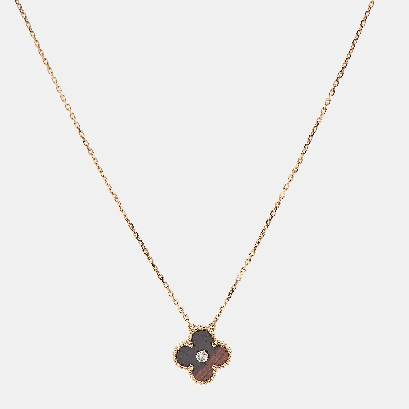 Blended metal necklaces-Van Cleef & Arpels Vintage Alhambra Limited Edition 2017 Bulls Eye Brown Stone And Diamond 18K Rose Gold Holiday Pendant Necklace