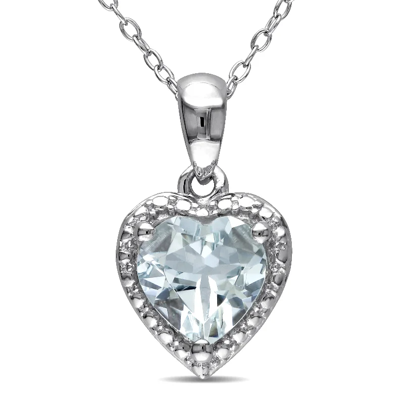 Oak wood necklaces-Mimi & Max 1 1/2ct TGW Aquamarine Heart Halo Pendant with Chain in Sterling Silver