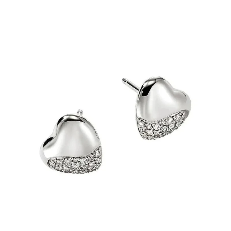 Petal hoop earrings-Silver 0.25cttw Diamond Pave Heart Pebble Stud Earrings by John Hardy