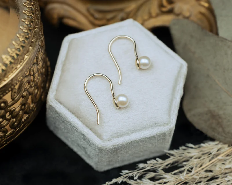 Ruby stud earrings-CULTURED WHITE AKOYA PEARL WIRE EARRINGS IN 14K GOLD