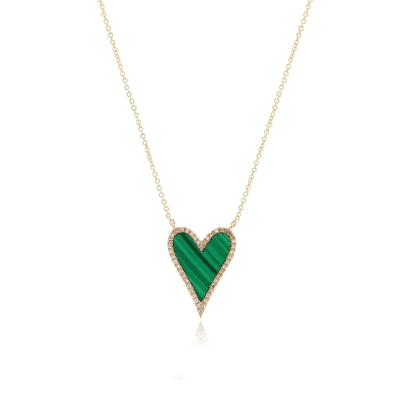 Subtle filigree necklaces-Malachite Diamond Halo Heart Necklace