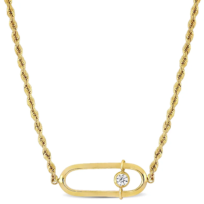 Glossy bead necklaces-Mimi & Max Cubic Zirconia Oval Charm Rope Chain Necklace in 10k Yellow Gold - 18 in