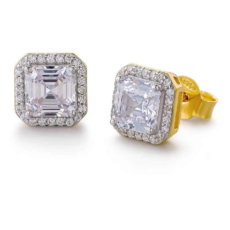 High gloss earrings-Asscher Cut Halo Studs