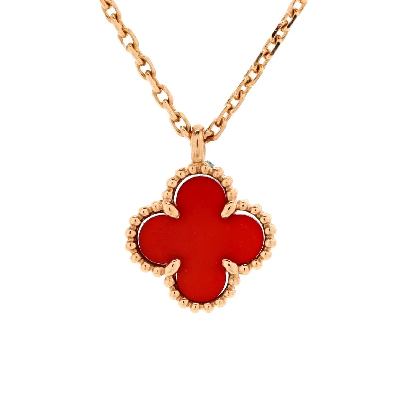 Sapphire drop necklaces-Sweet Alhambra Pendant Necklace 18K Rose Gold and Carnelian