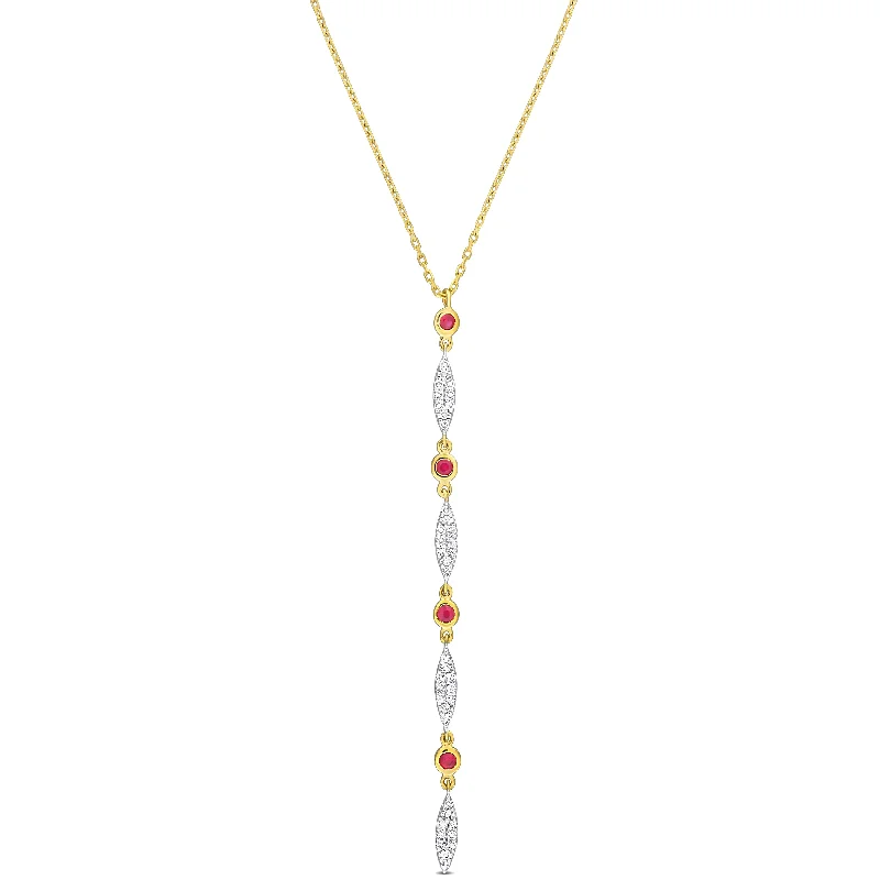 Flow pattern necklaces-Mimi & Max 1/5ct TDW Diamond & 1/6 TGW Ruby Lariat Necklace in 10k Yellow Gold - 16.5 in