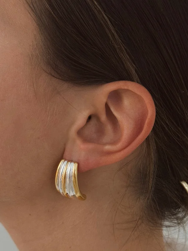 Deer wing earrings-TWO TONED FAN STUDS