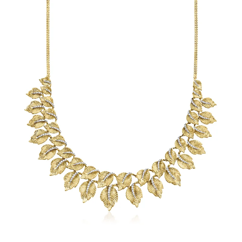 Gothic style necklaces-Ross-Simons Diamond Leaf Collar Necklace in 18kt Gold Over Sterling