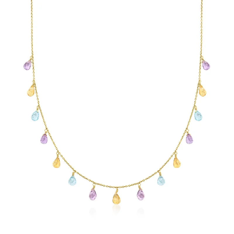 Natural woven necklaces-Ross-Simons Multi-Gemstone Teardrop Necklace in 18kt Gold Over Sterling