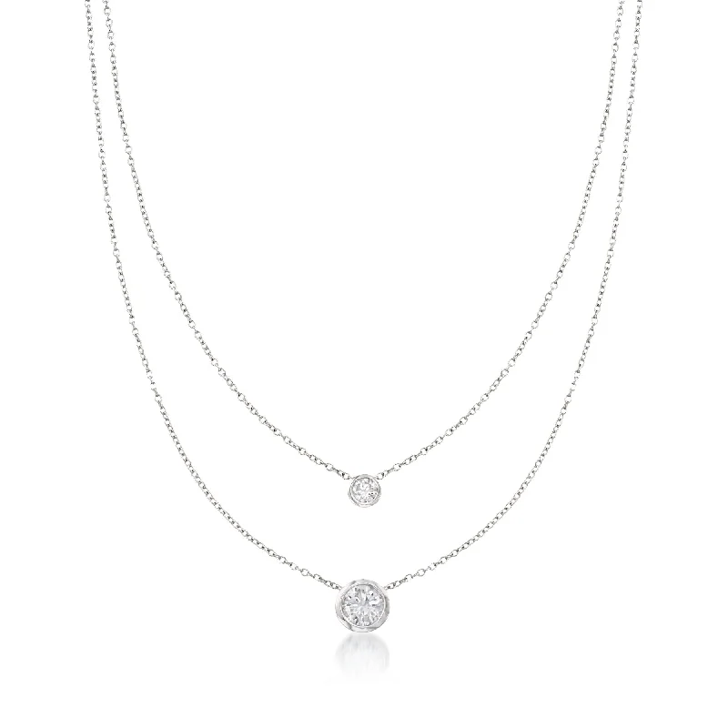 Tiered strand necklaces-Ross-Simons Bezel-Set CZ Layered Necklace in Sterling Silver