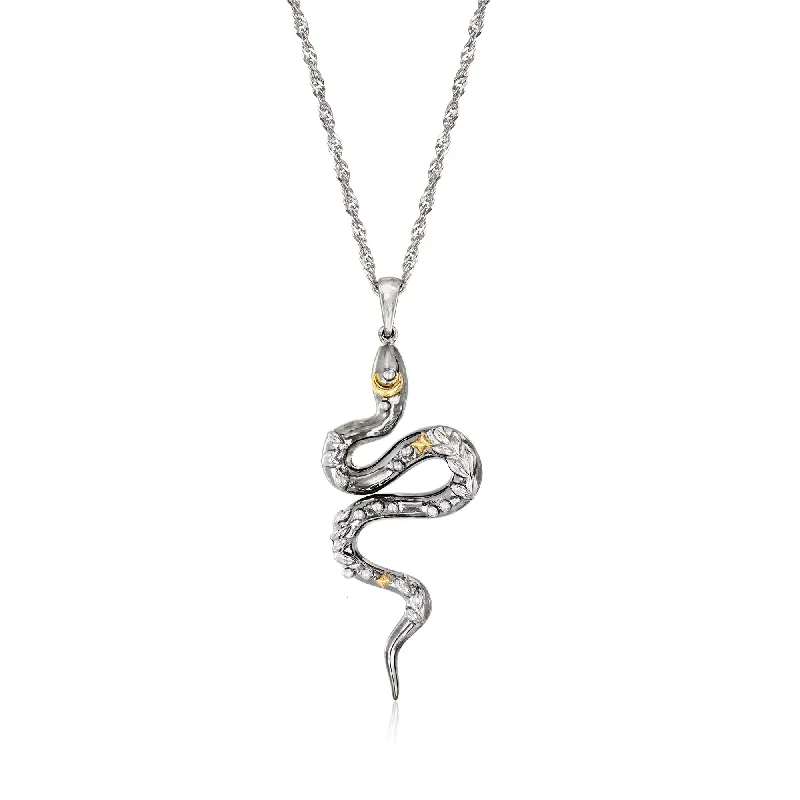 Flexible cord necklaces-Ross-Simons Sterling Silver and 18kt Gold Over Sterling Snake Pendant Necklace