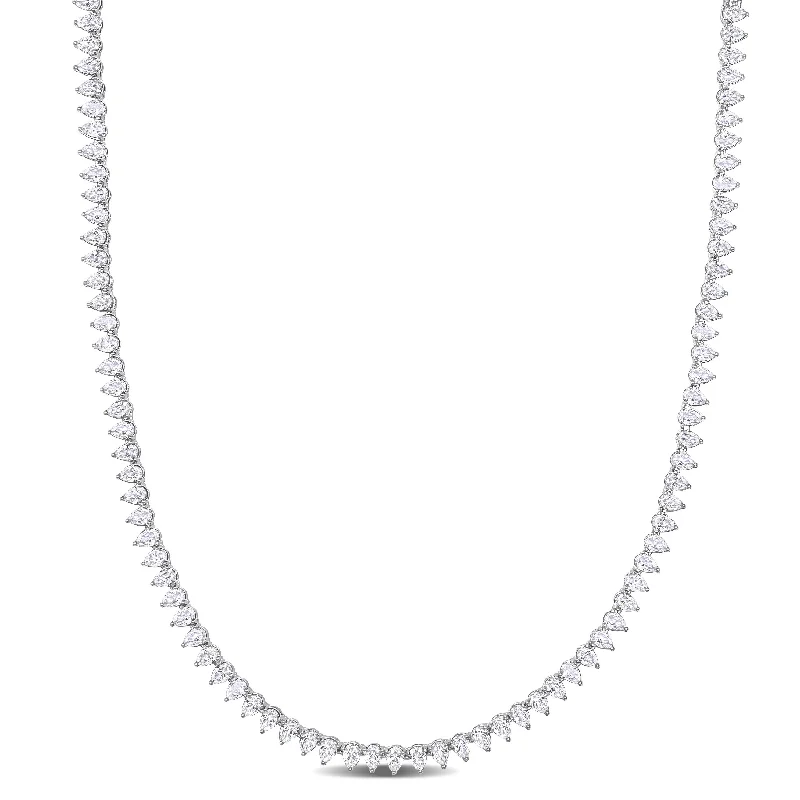 Woven cord necklaces-44 1/2 CT TGW Created White Sapphire Teardrop Tennis Necklace in Sterling Silver