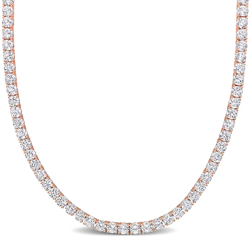 Woven knot necklaces-33 CT TGW Created White Sapphire Tennis Necklace in Rose Plated Sterling Silver