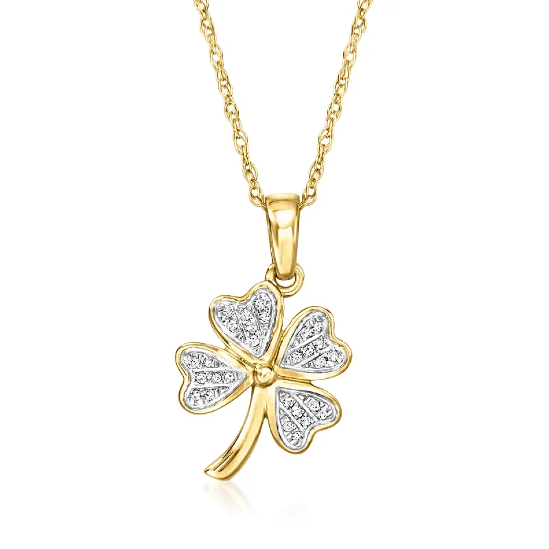 Braided tribal necklaces-Ross-Simons Diamond Clover Pendant Necklace in 14kt Yellow Gold