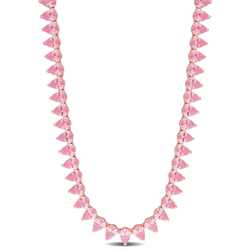 Stellar charm necklaces-44 1/2 CT TGW Created Pink Sapphire Tennis Necklace in Rose Plated Sterling Silver