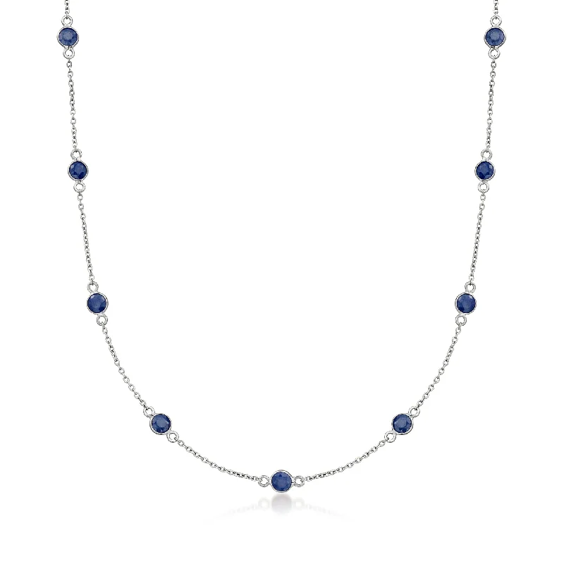 Tiered strand necklaces-Ross-Simons Sapphire Station Necklace in Sterling Silver