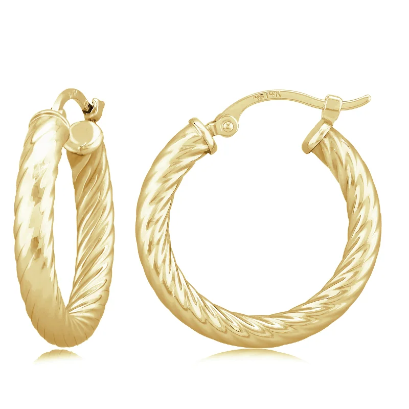 Light bead earrings-14K Yellow Gold, 3X19mm Twisted Tube Hoop Earrings