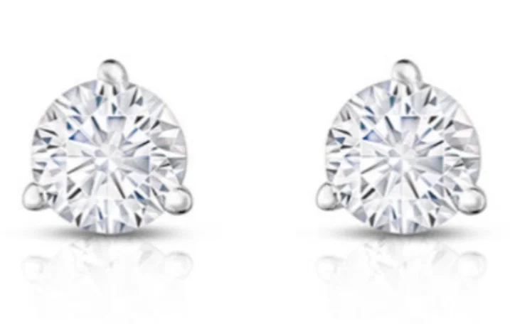 Tiny triangle earrings-14K White Gold 3.01cttw SI2/I1 FG RBC Diamond Stud Earrings