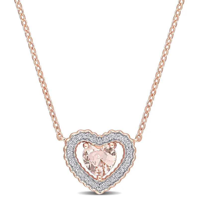 Twisted thread necklaces-Mimi & Max 1/10ct TGW Cubic Zirconia and Simulated Morganite Heart Necklace in Rose Plated Sterling Silver