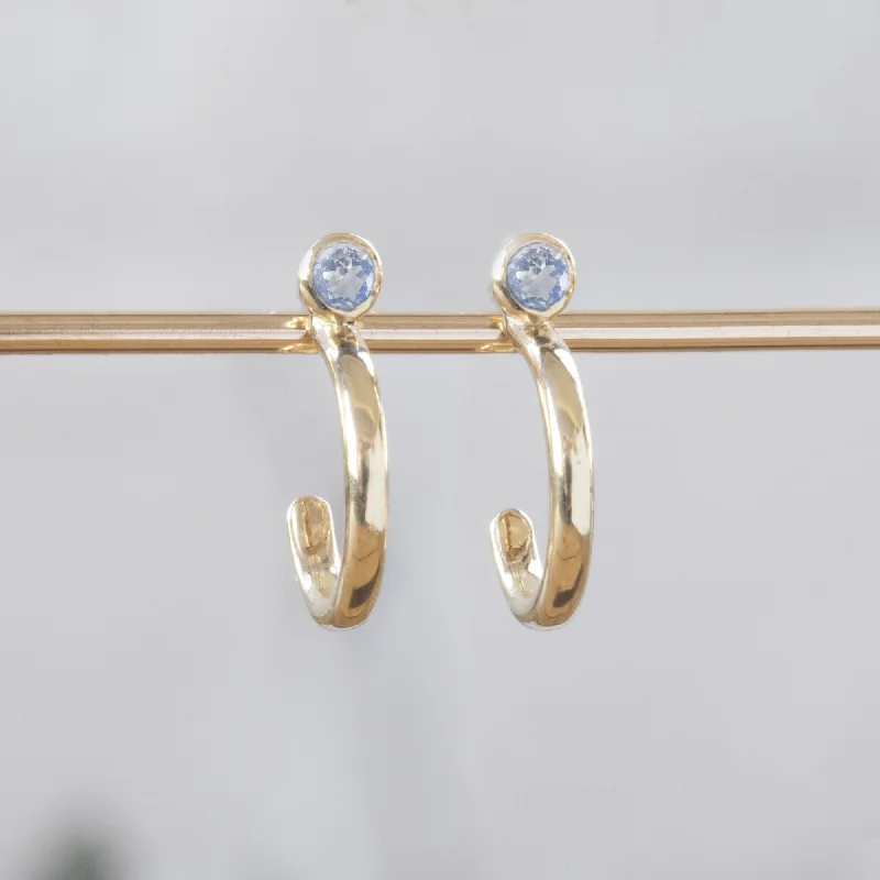 Turquoise earrings-Custom Moonstone Birthstone Hoop Earrings | 14K Yellow Gold