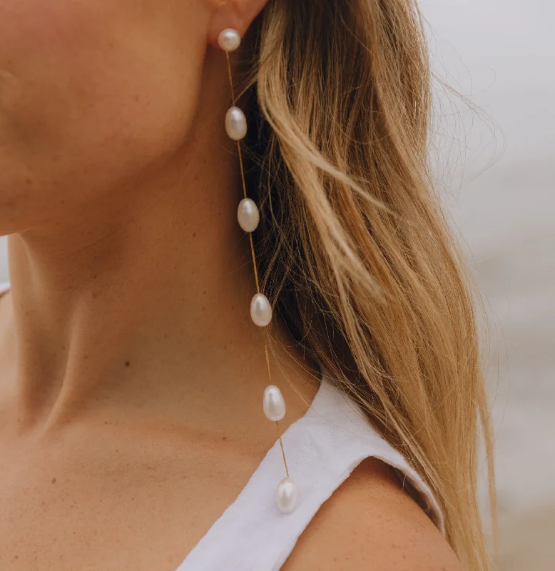 Ripple theme earrings-MALIBU PEARL DROP EARRINGS