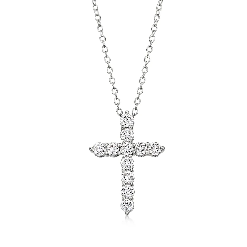 Warm wood necklaces-Ross-Simons Lab-Grown Diamond Cross Pendant Necklace in Sterling Silver