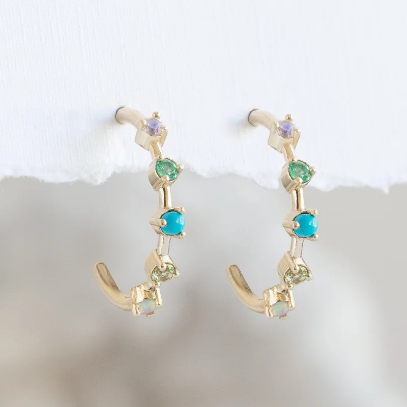 Round dangle earrings-The Custom Multi-Birthstone Hoops | 5 Stones