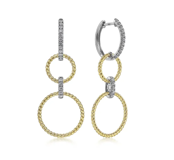 Woven cord earrings-14K White-Yellow Gold Twisted Rope & 0.32cttw SI2 G-H Diamond Open Circle Huggie Earrings