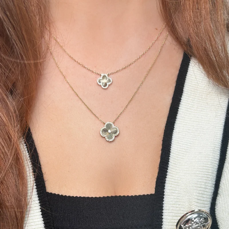 Suspended gem necklaces-Fluted Gold Diamond Single Clover Necklace