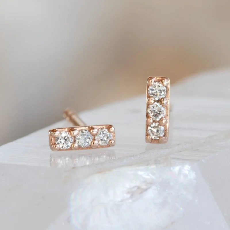 Thick hoop earrings-The Teensy White Diamond Bar Studs | 14K Rose Gold