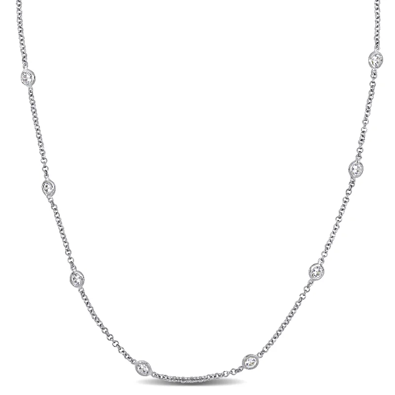 Stone weave necklaces-10 CT TGW Cubic Zirconia By The Yard Station Necklace in Sterling Silver