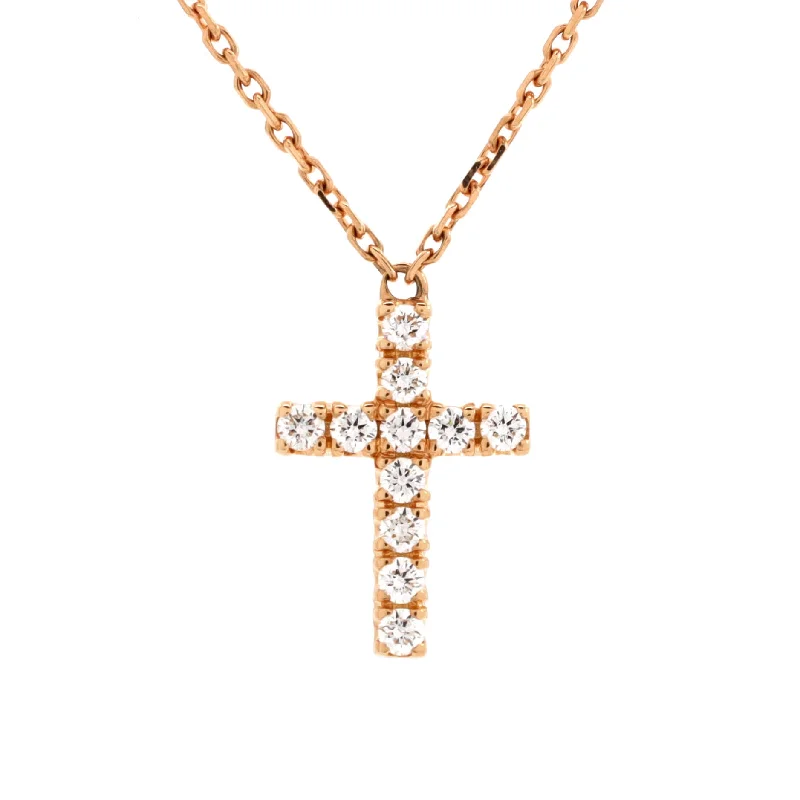 Reef knot necklaces-Cross Pendant Necklace 18K Rose Gold with Diamonds