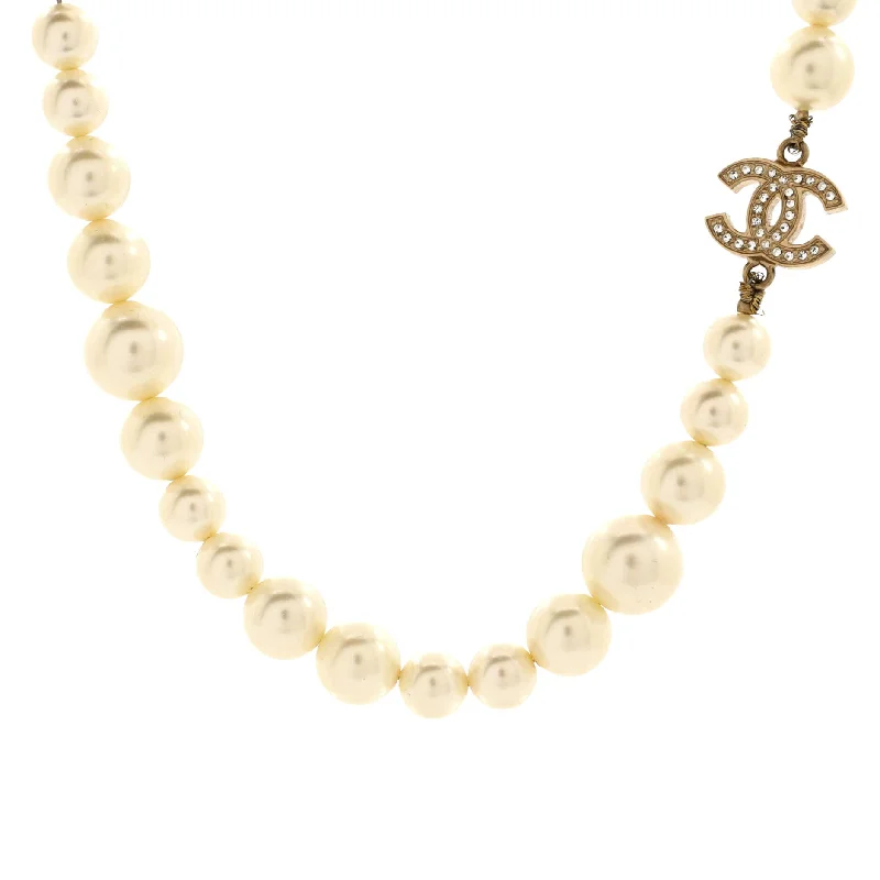 Thick chain necklaces-CC Station Long Necklace Metal with Faux Pearls and Crystals