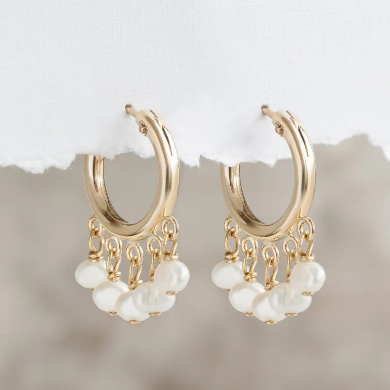 Slim hoop earrings-The Pearl Party Hoop Earrings | Gold Filled