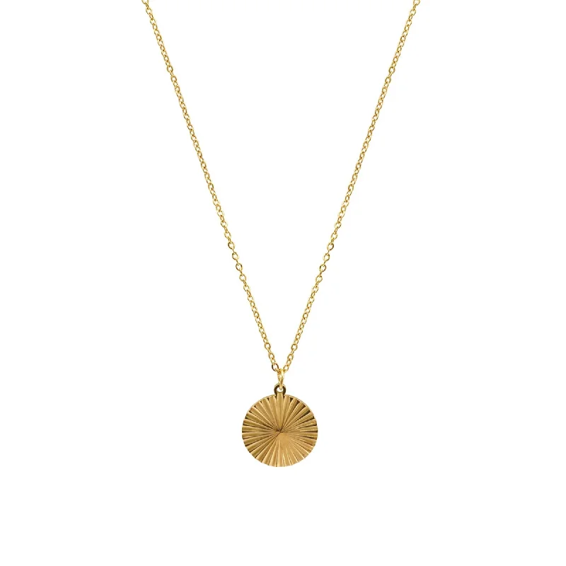 Lustrous gold necklaces-Tarnish Resistant 14k Gold Plated Medallion Burst Pendant Necklace