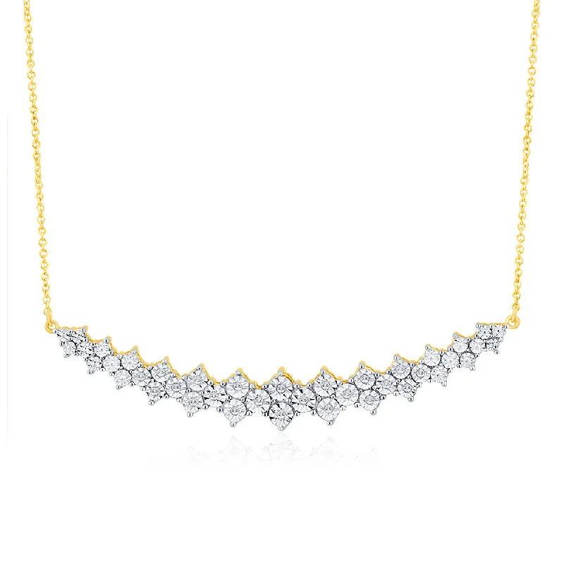 Fiber weave necklaces-9ct Yellow Gold 1/10 Carat Diamond Curved Chain Necklace