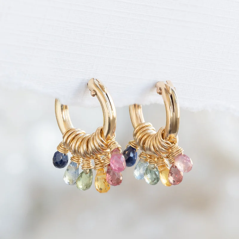 Fine threader earrings-The Rainbow Sapphire Hoop Earrings | Gold Filled