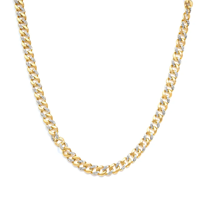 Gothic style necklaces-14K Yellow Gold Plated .925 Sterling Silver 1.0 Cttw Diamond Cuban Link Necklace