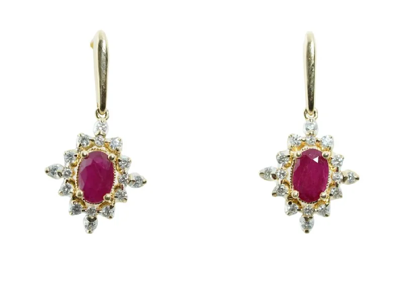 Sleek bar earrings-14K Yellow Gold 1.10cttw Ruby & 0.33cttw Diamond Earrings by RJM