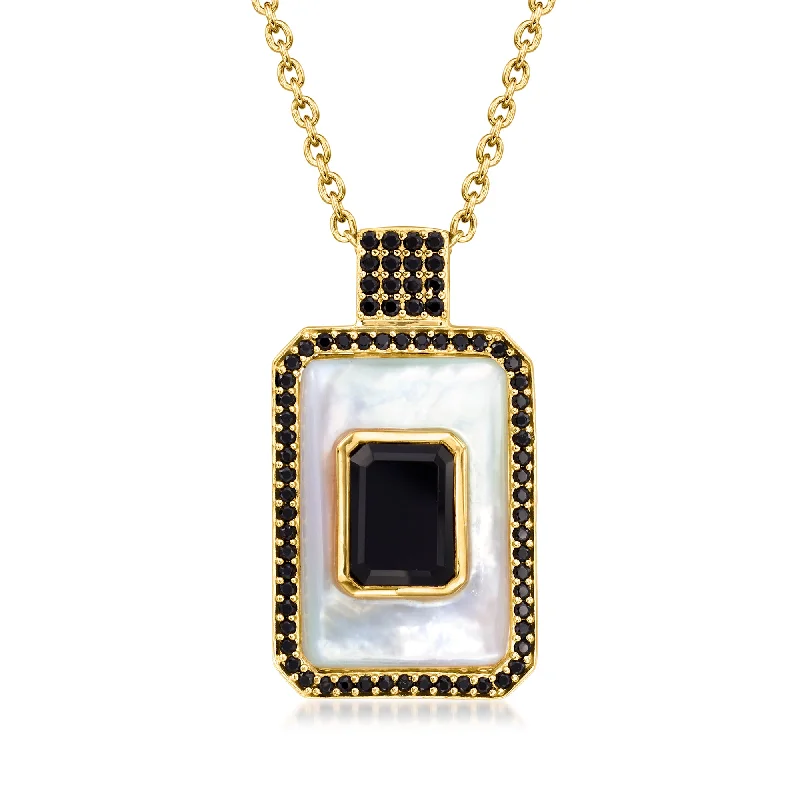 Solid bib necklaces-Ross-Simons Mother-Of-Pearl and Onyx Pendant Necklace With . Black Spinel in 18kt Gold Over Sterling