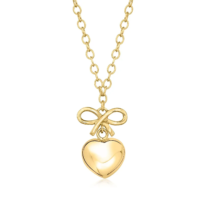 Light enamel necklaces-Ross-Simons Italian 18kt Gold Over Sterling Bow and Heart Pendant Necklace