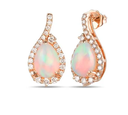 Bead-woven earrings-14K Strawberry Gold 1.80cttw Opal & 0.67cttw SI H-I Diamond Earrings by LeVian