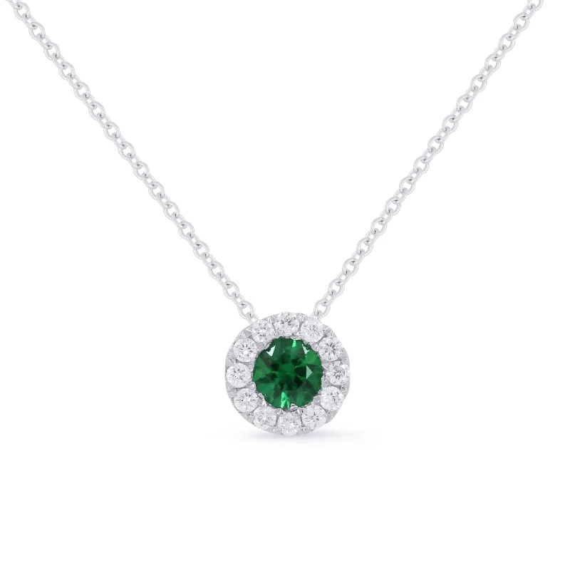 Graceful design necklaces-0.21Ct Emerald 16"pendant Necklace In 14K White Gold