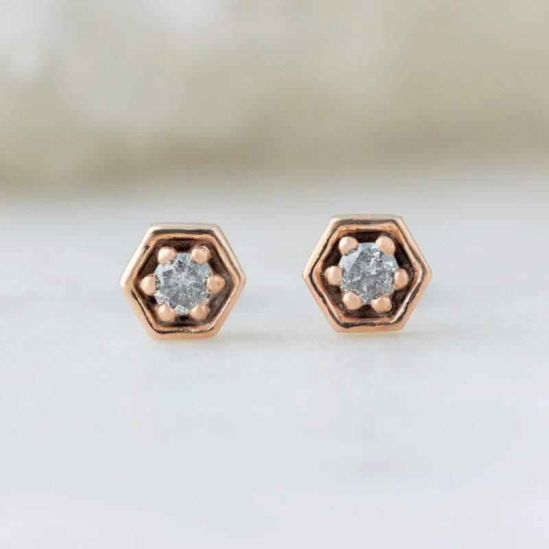 Emerald earrings-The Galaxy Salt and Pepper Diamond Hexagon Stud Earrings | 14K Rose Gold