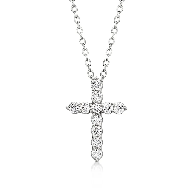 Lasso-style necklaces-Ross-Simons Lab-Grown Diamond Cross Pendant Necklace in Sterling Silver