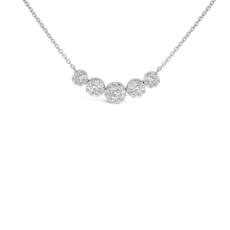 Full moon necklaces-14K White Gold 2 3/8 Cttw Diamond 5 Station Cluster Necklace