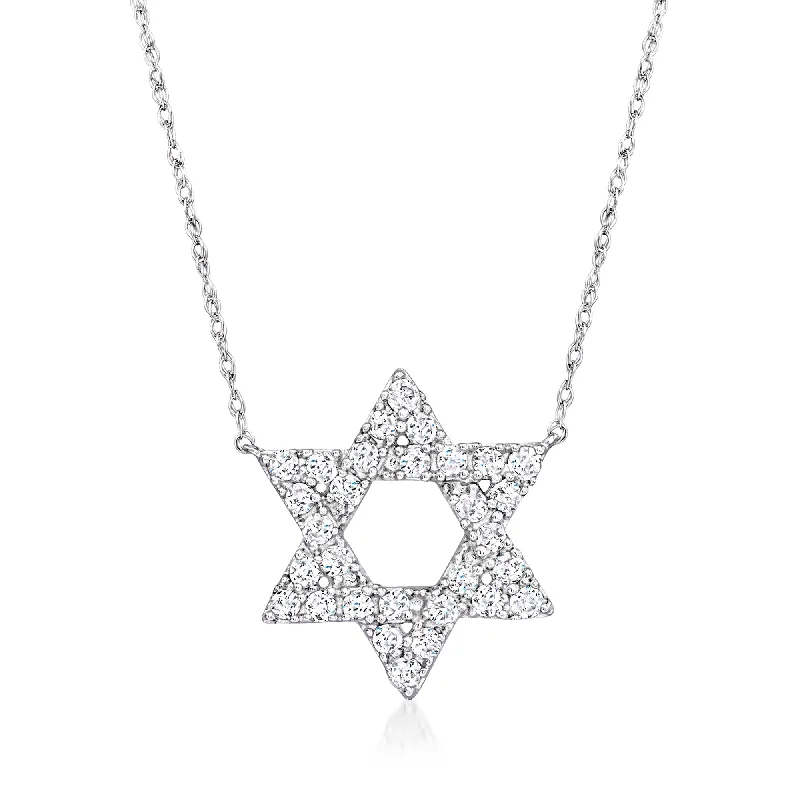 Retro locket necklaces-Ross-Simons Diamond Star Of David Necklace in 14kt White Gold