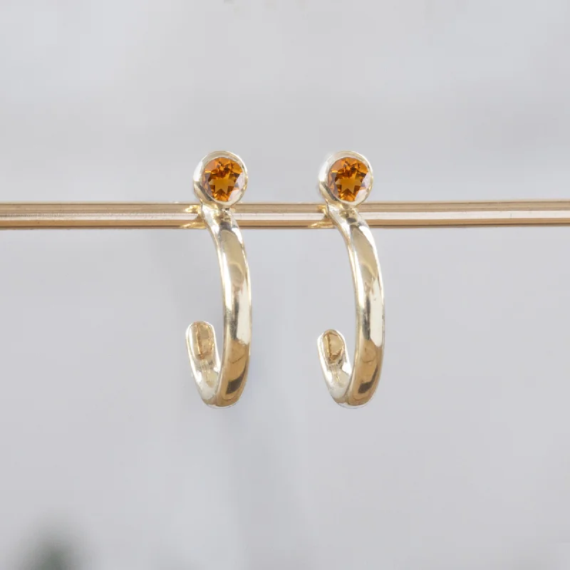 Warm clay earrings-Custom Citrine Birthstone Hoop Earrings | 14K Yellow Gold